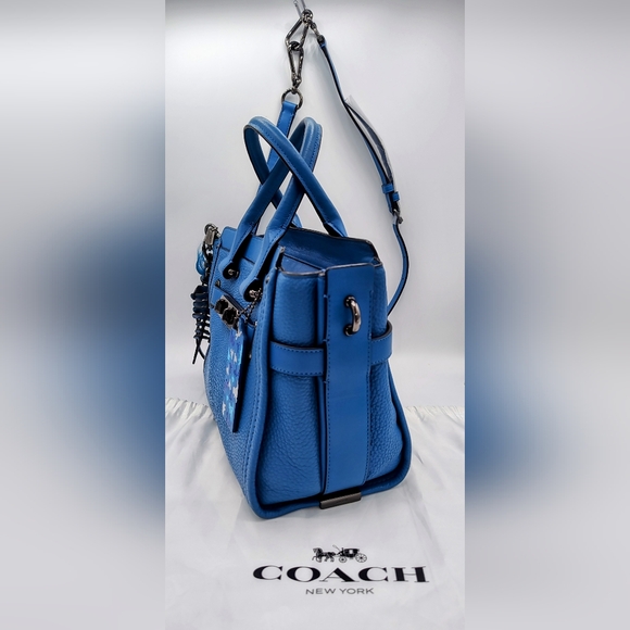 Coach Swagger 21 in Azure Blue Pebbled Leather with Rexy Charm - Picture 10 of 14